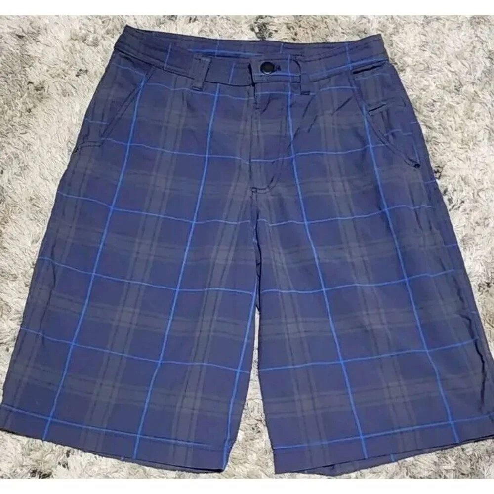 Lululemon Kahuna Shorts Mens 30 Check Plaid Flat Front Golf Bermuda Chino‎ Blue